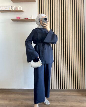 Düğme Detay Belden Bağlamalı İkili Takım