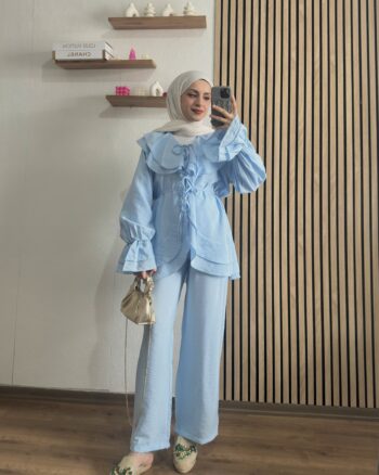 Önden Bağlamalı Pamuklu Takım Mavi